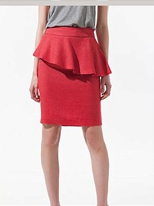Saia Zara Vermelho - Rosa Modelo Lapis com Peplum
