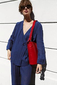 Blusa Zara Azul Marinho Modelo Cruzado Linho