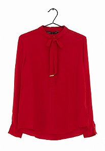 Camisa Zara Vermelha Gola Padre com Laço