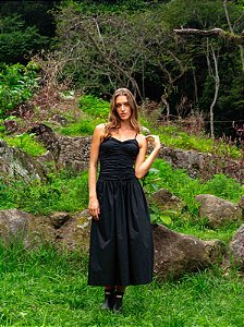 Vestido Midi Tee Match Preto Drapeado