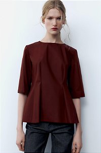 Blusa Zara Vinho Acinturada Evasê