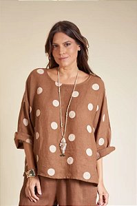 Blusa Le Chic Marrom Estampado Modelo Elza