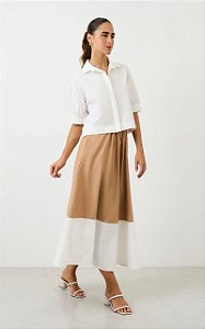 Saia Midi Lizie Bege Modelo Godê