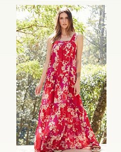 Vestido Cantão Vermelho Estampado Floral