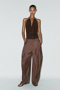 Calça Zara Marrom Modelo Pantalona