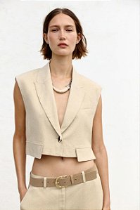 Colete Zara Bege Modelo Cropped