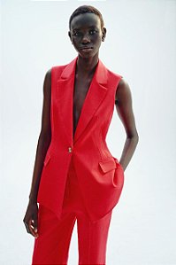Colete Zara Vermelho Acinturado