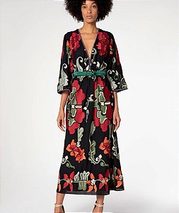 Vestido Cris Barros Preto Estampado Modelo Kaia