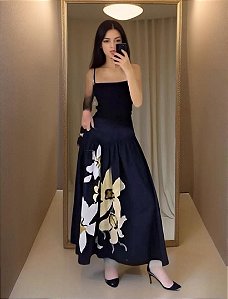 Vestido Midi Cris Barros Preto Modelo Marjorelle