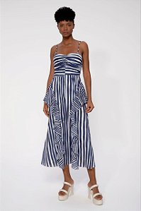 Vestido Midi Cris Barros Azul Listrado Modelo Justine