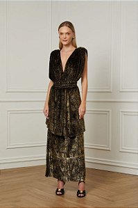 Conjunto Animale Body + Saia Preto e Dourado