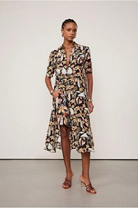 Vestido Midi Animale Estampado Modelo Chemise