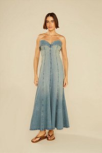 Vestido Longo Oh Boy Jeans Índigo Sem Alças
