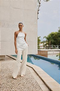 Calça Zara Bege Reta Com Franjas