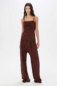 Blusa Cris Barros Marrom Modelo Adele Em Linho