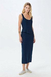 Vestido Cris Barros Azul Marinho Em Linho