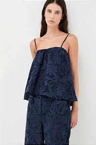 Blusa Cris Barros Azul Bordada