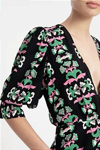 Blusa Adriana Degreas Preta Estampada Em Seda