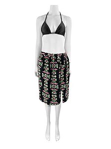 Saia Adriana Degreas Preta Estampada Em Seda