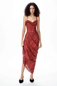 Vestido Cris Barros Vinho Modelo Naomi
