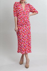 Vestido Cris Barros Rosa Estampado Longo