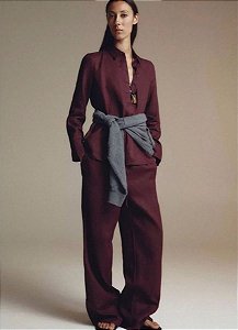 Calça Zara Vinho Em Linho