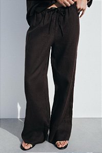 Calça Zara Marrom Modelo Pantalona
