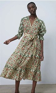 Vestido Longo Zara Rosa Estampado Boho
