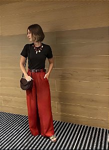 Calça Masimo Dutti Terracota Modelo Pantalona