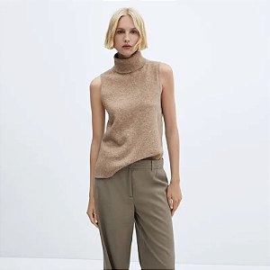 Blusa Zara Bege Com Gola Alta Sem Mangas