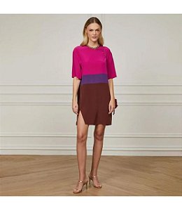 Vestido Animale Rosa e Marrom Em Seda e Tricot