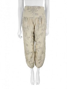 Calça Cris Barros Bege Escuro Bordada Modelo Moani