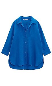 Camisa Zara Azul Em Linho