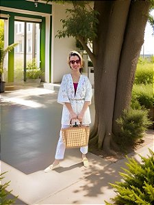 Conjunto Mixed Branco Em Renda E Linho