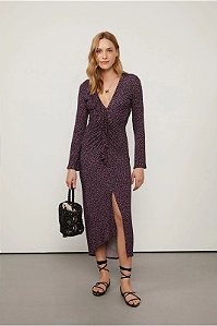 Vestido Longo Animale Roxo e Marrom Estampado