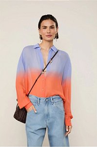 Camisa Animale Azul e Laranja Manga Longa