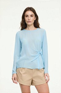 Blusa Animale Azul Manga Longa Modelo Georgette