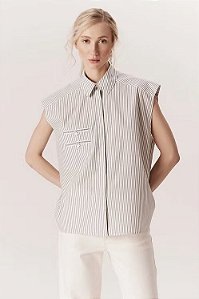 Camisa Andrea Marques Branca Listrada Sem Mangas