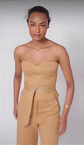 Blusa Andrea Marques Bege Sem Alças Modelo Corselet