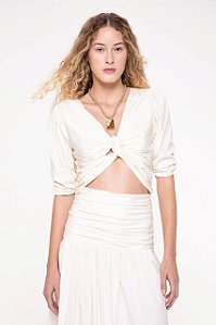 Cropped Cris Barros Offwhite Modelo Giorgiana