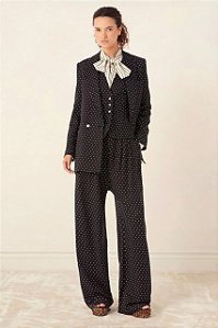 Conjunto Cris Barros Calça + Blazer Preta Em Poá