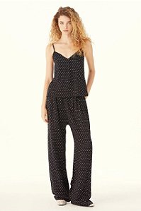 Conjunto Cris Barros Calça + Blusa Preta Em Poá