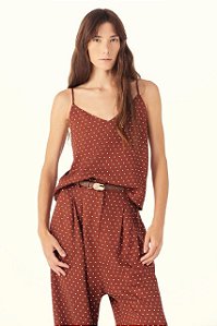 Blusa Cris Barros Marrom Em Poá Modelo Marta