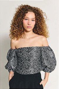 Blusa NV Preto E Prata Metalizado Modelo Priscila