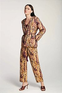 Conjunto NV Calça + Blazer Bege E Vinho Estampado