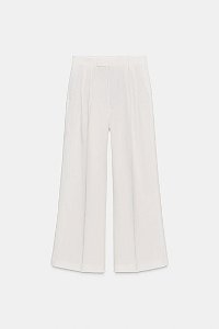 Calça Zara Branca Modelo Pantalona Em Linho