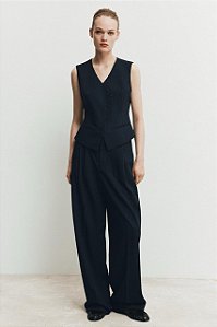 Colete Zara Modelo Risca De Giz Azul Marinho