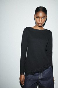 Blusa Zara Preta Modelo Manga Longa Assimétrica