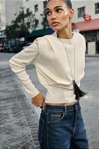Blusa Zara Bege Modelo Suéter Com Ombreiras