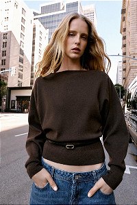Blusa Zara Marrom Modelo Suéter Com Cinto